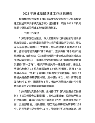 2023年度公司书记抓党建工作述职报告5100字