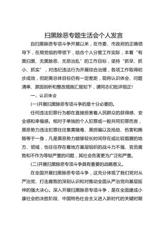 扫黑除恶专题生活会个人发言