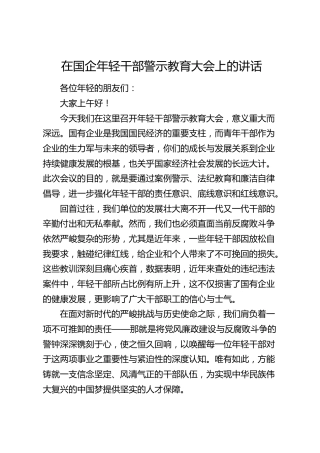 在国企公司年轻干部警示教育大会上的讲话