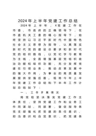 2024年上半年党建工作总结及下半年工作计划4300字