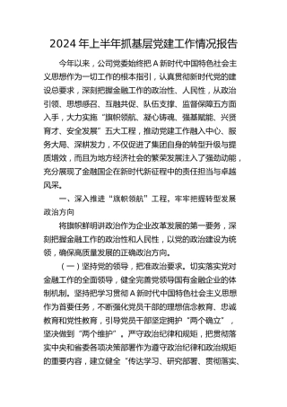 公司上半年抓基层党建工作情况报告（7700字总结）
