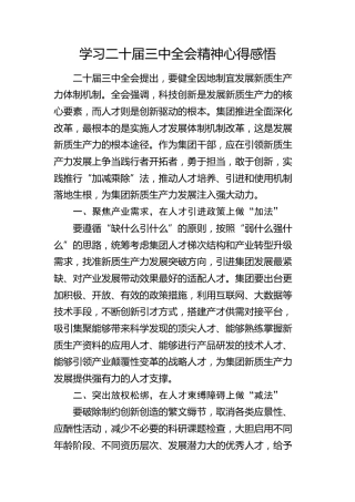 学习二十届三中全会精神心得感悟1