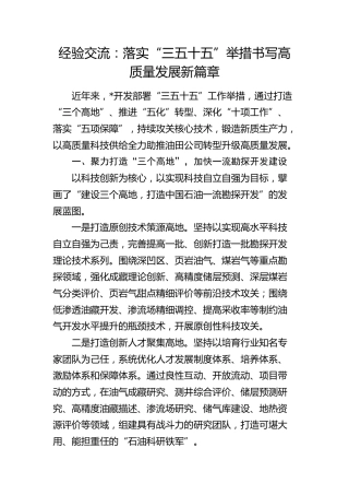 经验交流：落实“三五十五”举措 书写高质量发展新篇章（发言）