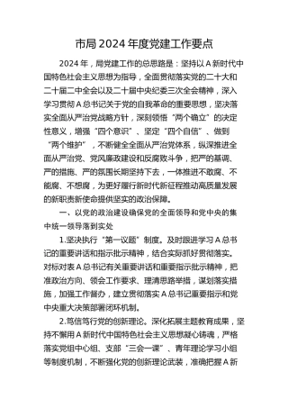 市局2024年度党建工作要点2400字（计划）