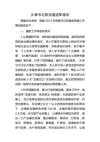 乡镇书记抓党建述职报告2600字