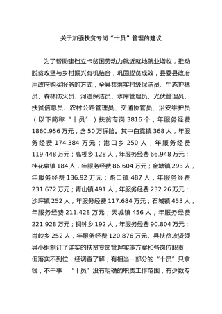 关于加强扶贫专岗“十员”管理的建议