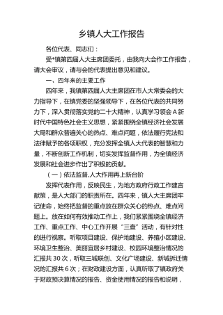 乡镇人大工作报告（四年总结）