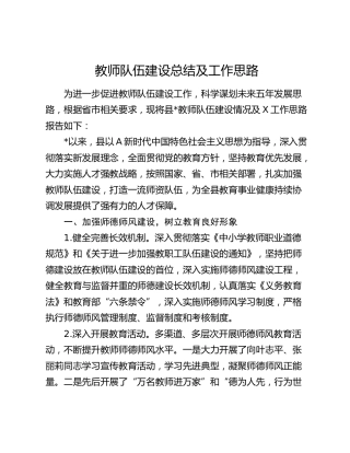 教师队伍建设总结及工作思路（教体）