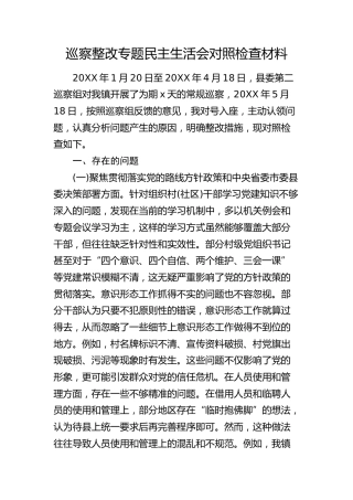 巡察整改专题民主生活会对照检查2600字