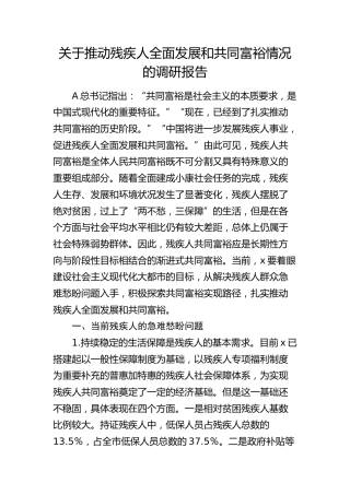 推动残疾人全面发展和共同富裕情况的调研报告