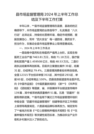 县市场监管局2024年上半年工作总结