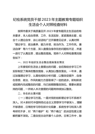 纪检系统党员干部2023年主题教育专题组织生活会个人对照检查材料