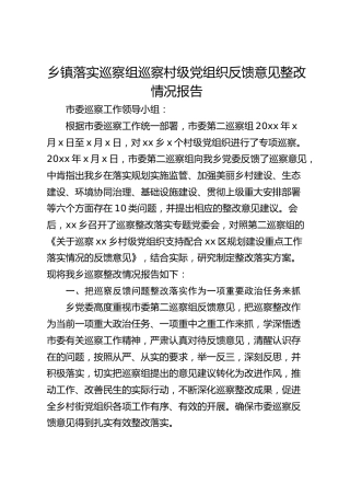 乡镇落实巡察组巡察村级党组织反馈意见整改情况报告4300字