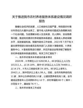 推进我市农村养老服务体系建设情况调研报告
