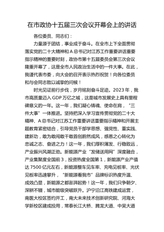 在市政协十五届三次会议开幕会上的讲话
