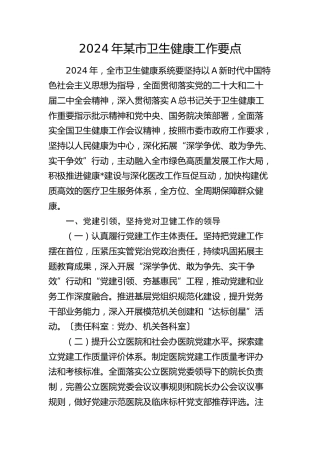 2024年市卫生健康（卫健）工作要点