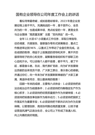 国企公司领导在公司2023年度年终工作会上的讲话