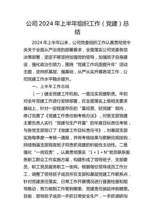 公司2024年上半年组织工作（党建）总结3700字