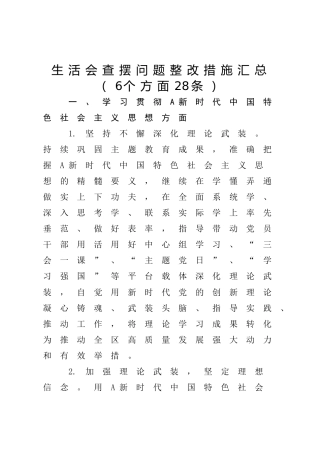 2023年度主题教育专题民主生活会查摆问题整改措施（6个方面28条）
