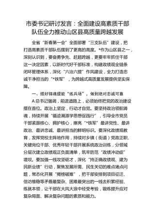 市委书记研讨发言：全面建设高素质干部队伍  全力推动山区县高质量跨越发展