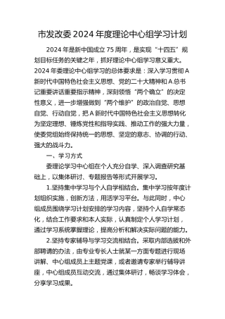 市发改委2024年度理论中心组学习计划3300字