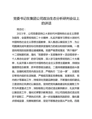 在公司政治生态分析研判会议上的讲话