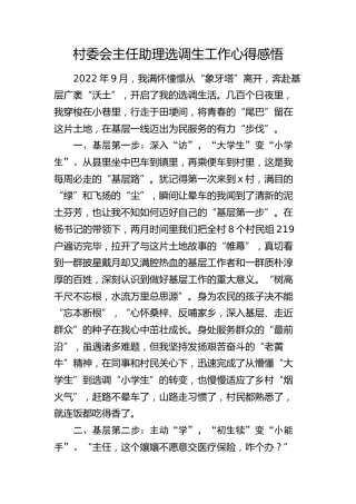 村委会主任助理选调生工作心得体会