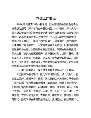 2024年党建工作要点6方面22条（计划）