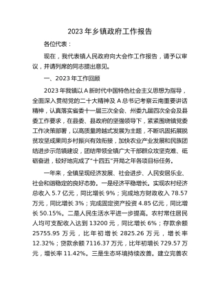 2023年乡镇政府工作报告8200字