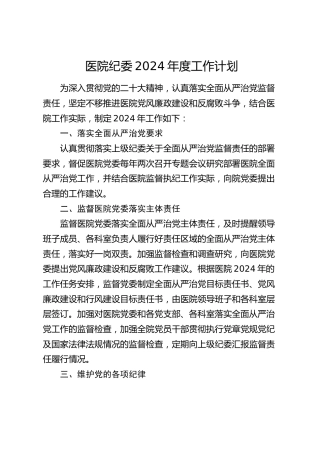 医院纪委2024年度工作计划