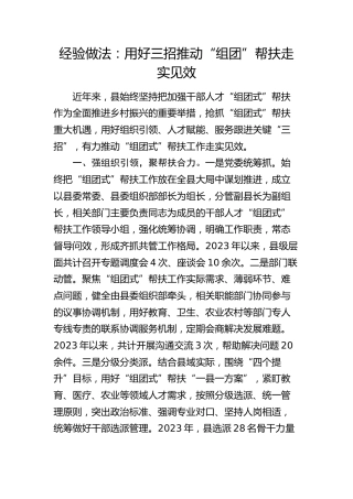 经验做法：用好三招推动“组团”帮扶走实见效（发言）