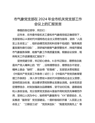 气象系统在2024年全市机关党支部工作会议上的汇报发言（支部经验总结）