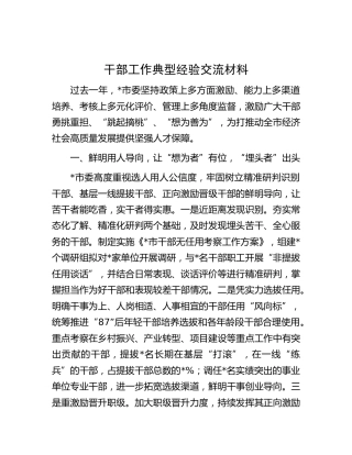 干部工作典型经验交流