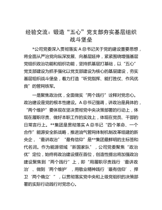 经验交流：锻造“五心”党支部 夯实基层组织战斗堡垒