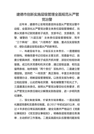 创新实施层级管理全面规范从严管党治警