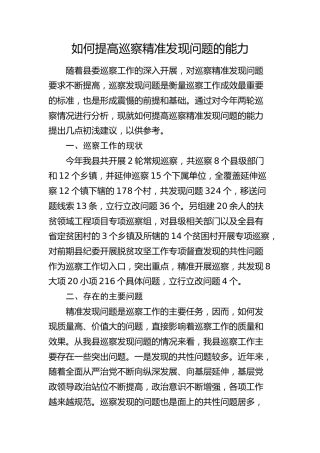 研讨发言：如何提高巡察精准发现问题的能力
