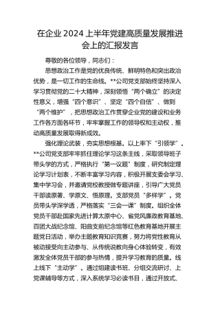 在公司党建高质量发展推进会上的汇报发言（思想政治工作）
