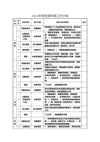2024年党支部年度工作计划（表格版）