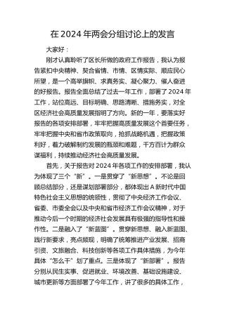 在2024年两会分组讨论上的发言（对政府工作报告点评肯定）