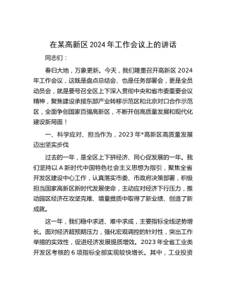 在高新区2024年工作会议上的讲话