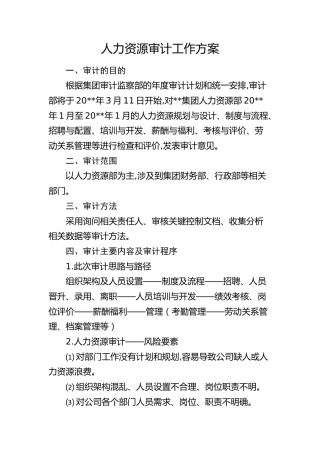 人力资源审计工作方案（公司）
