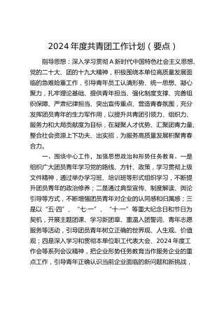 2024年度共青团工作计划（要点1600字）