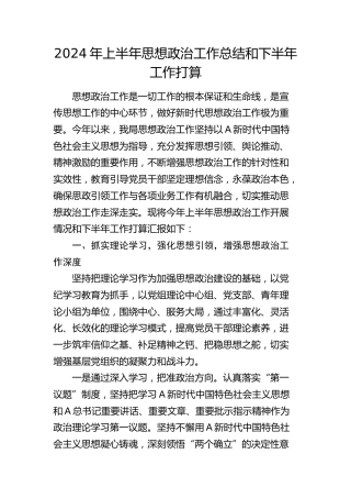 2024年上半年思想政治工作总结和下半年工作打算4600字