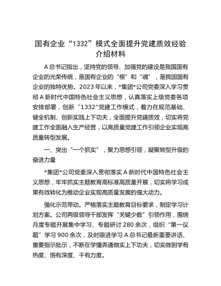 国企“1332”模式全面提升党建质效经验介绍（公司）