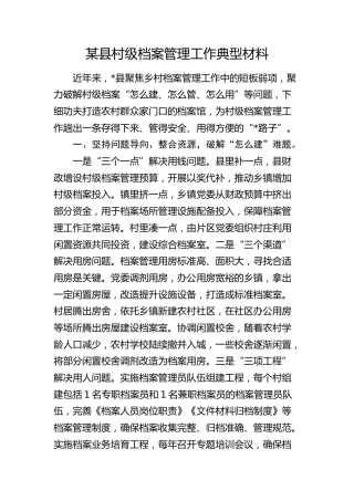 县村级档案管理工作典型材料