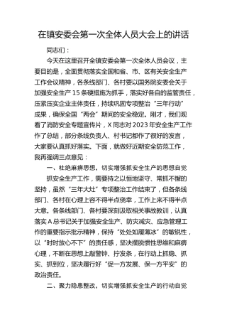 在乡镇安委会第一次全体人员大会（安全生产）上的讲话