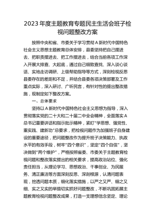 2023年度主题教育专题民主生活会班子检视问题整改方案9200字