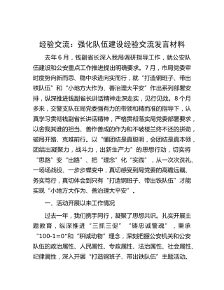 经验交流：强化队伍建设经验交流发言