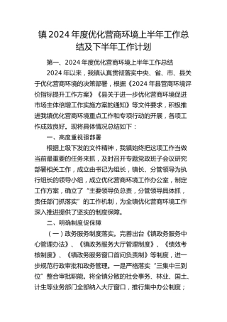 乡镇2024年度优化营商环境上半年工作总结及下半年工作计划