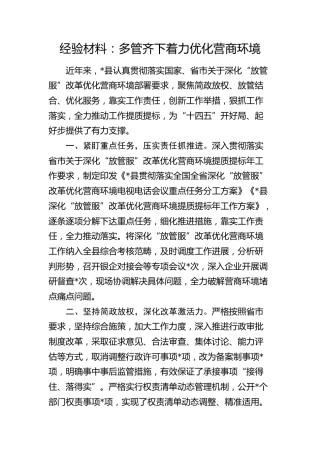 经验总结：多管齐下着力优化营商环境